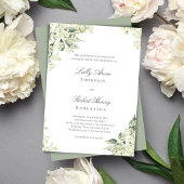 Salie Groene Bloemen Elegante Script Bruiloft Kaart