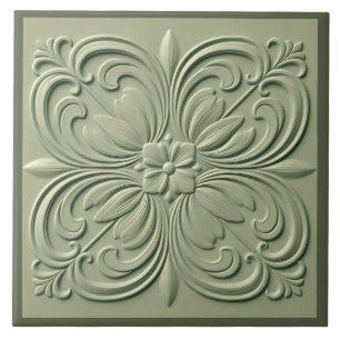 Salie Groene Bloemen Faux Relief Decoratief Tegeltje