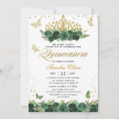 Salie Groene Bloemen Gouden Vlinders Quinceañera Kaart (Voorkant)