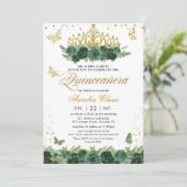 Salie Groene Bloemen Gouden Vlinders Quinceañera Kaart (Staand voorkant)