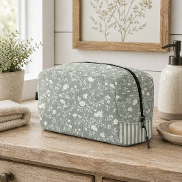 Salie Groene Bloemen met Streep Accent, Boerderijs Toilettasje