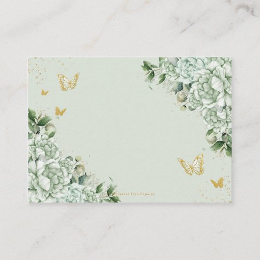Salie Groene Bloemen Vlinders Quinceañera Informatiekaartje (Achterkant)