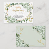 Salie Groene Bloemen Vlinders Quinceañera Informatiekaartje (Voorkant / Achterkant)