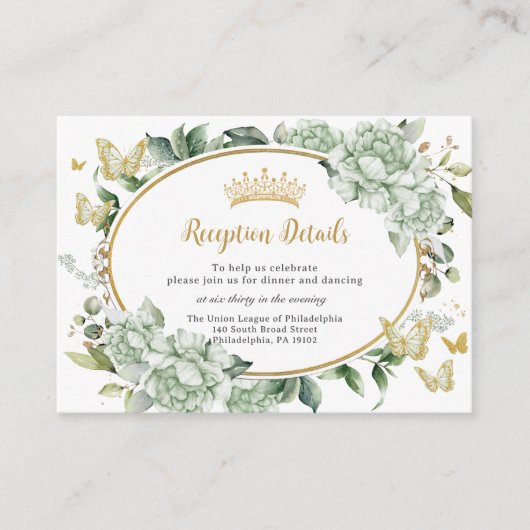 Salie Groene Bloemen Vlinders Quinceañera Informatiekaartje (Voorkant)