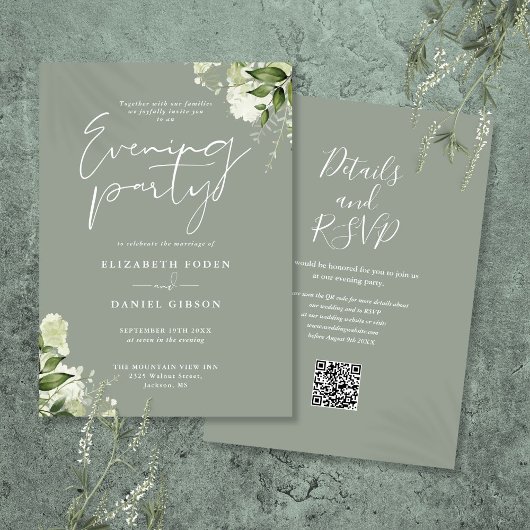 Salie Groene Bloemencode QR Code Trouwfeest Avondf Kaart