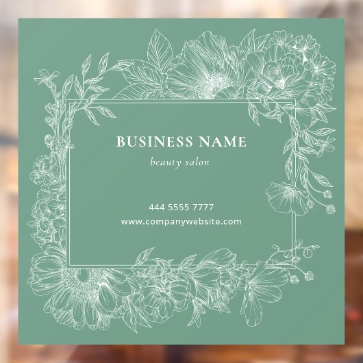 Salie Groene Bloemenframe Boetiek Salon Bloemist Raamsticker (Vel 2)