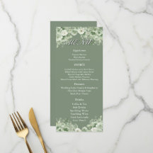 Salie groene bloemenkrans bruiloft receptie menu