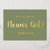 Salie Groene Bloemenmeisje Bruidsmeisje Voorstel Folie Uitnodiging (Voorkant)