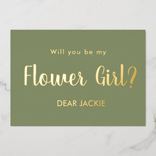 Salie Groene Bloemenmeisje Bruidsmeisje Voorstel Folie Uitnodiging (Voorkant)