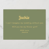 Salie Groene Bloemenmeisje Bruidsmeisje Voorstel Folie Uitnodiging (Achterkant)