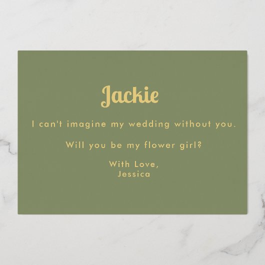Salie Groene Bloemenmeisje Bruidsmeisje Voorstel Folie Uitnodiging (Achterkant)