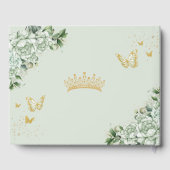 Salie Groene Bloemenvlinders Gouden Quinceanera Gastenboek (Achterkant)