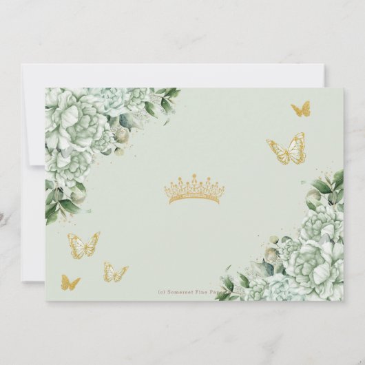  Salie Groene Bloemenvlinders Quinceanera Bedankkaart (Achterkant)