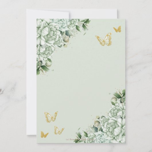  Salie Groene Bloemenvlinders Quinceañera Kaart (Achterkant)