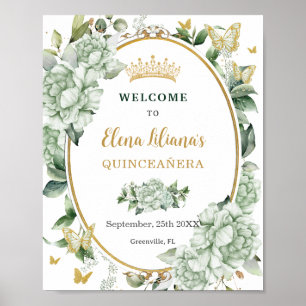 Salie Groene Bloemenvlinders Quinceañera Poster