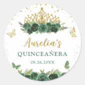 Salie Groene Bloemenvlinders Quinceañera Ronde Sticker (Voorkant)