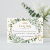  Salie Groene Bloemenvlinders Quinceañera RSVP Kaartje (Staand voorkant)