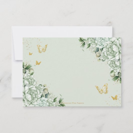  Salie Groene Bloemenvlinders Quinceañera RSVP Kaartje (Achterkant)