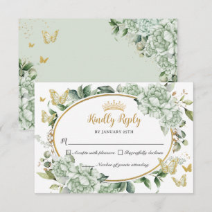 Salie Groene Bloemenvlinders Quinceañera RSVP Kaartje