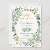  Salie Groene Bloemenvlinders Quinceañera Save The Date (Voorkant)
