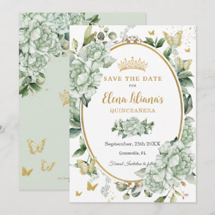 Salie Groene Bloemenvlinders Quinceañera Save The Date