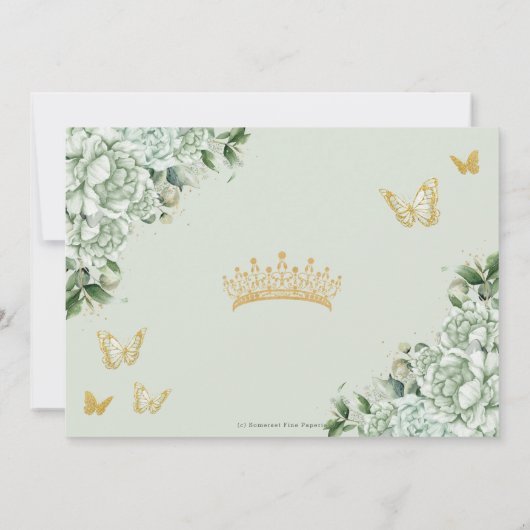  Salie Groene Bloemenvlinders Quinceañera Save The Date (Achterkant)