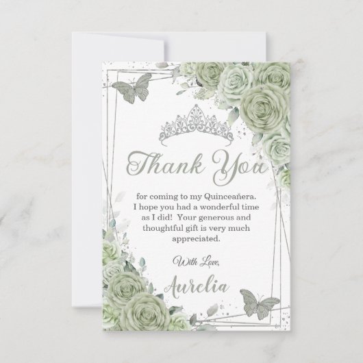Salie Groene Bloemenvlinders Quinceañera Sweet 16 Bedankkaart