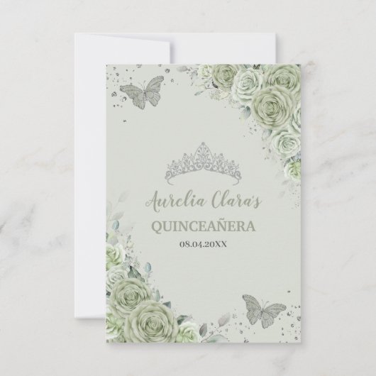 Salie Groene Bloemenvlinders Quinceañera Sweet 16 Bedankkaart (Achterkant)