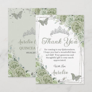 Salie Groene Bloemenvlinders Quinceañera Sweet 16 Bedankkaart