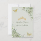 Salie Groene Bloemenvlinders Quinceañera Sweet 16 Bedankkaart (Achterkant)