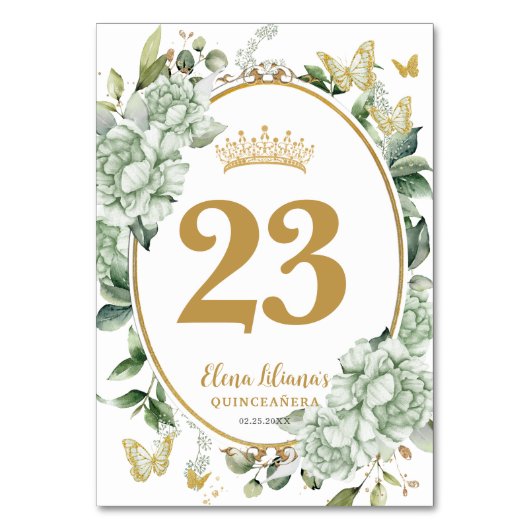 Salie Groene Bloemenvlinders Quinceanera Sweet 16 Kaart (Voorkant)