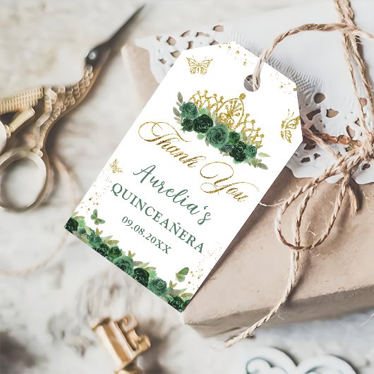 Salie Groene Bloemenvlinders Quinceañera Verjaarda Cadeaulabel