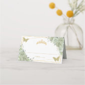 Salie Groene Bloemenvlinders Quinceañera Verjaarda Plaatskaartje (Achterkant)