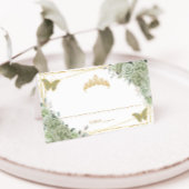 Salie Groene Bloemenvlinders Quinceañera Verjaarda Plaatskaartje