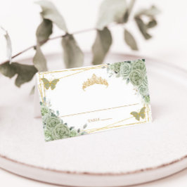 Salie Groene Bloemenvlinders Quinceañera Verjaarda Plaatskaartje