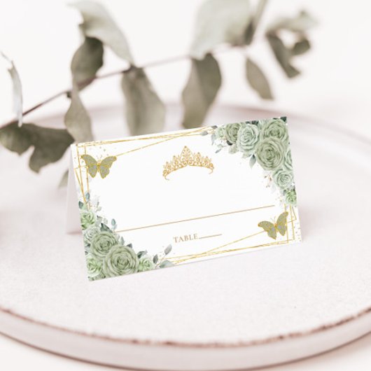 Salie Groene Bloemenvlinders Quinceañera Verjaarda Plaatskaartje