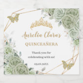 Salie Groene Bloemenvlinders Quinceañera Verjaarda Sparkling Wijnetiket (Enkel label)