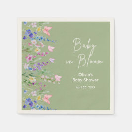 Salie Groene Bloemige Baby in Bloom Baby Shower Servet