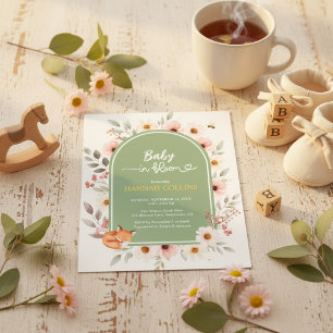Salie groene bloemige baby shower vos uitnodiging