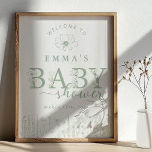 Salie groene bloemige babyshower welkomstbord poster