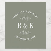 Salie Groene Bloemige Botanische Monogram Koppel N Wijn Etiket (Enkel label)