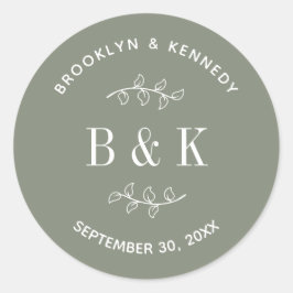 Salie Groene Bloemige Botanische Trouw Koppel Naam Ronde Sticker