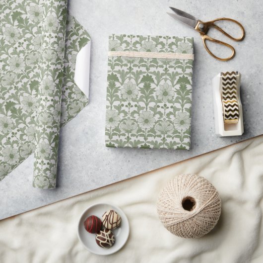 Salie Groene Bloemige Bruiloft Cadeaupapier (Crafts)