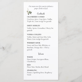 Salie Groene Bloemige Bruiloft Cocktail- en Wijnli Menu