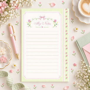 Salie Groene Bloemige Gelinieerde Schrijfwaren Not Briefpapier