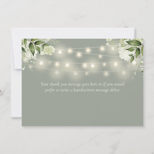 Salie Groene Bloemige Groene Slingerlichtjes Bedankkaart (Achterkant)