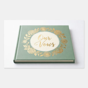 Salie Groene Bloemige Huwelijksbelofteboek - Elega Rechthoekige Sticker