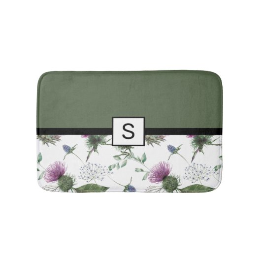 Salie Groene Bloemige Monogram Badmat (Voorkant)