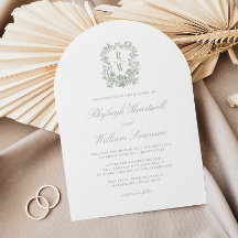 Salie Groene Bloemige Monogram Wapen Boog Bruiloft