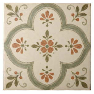 Salie Groene Bloemige Quatrefoil Mediterraan Tegeltje